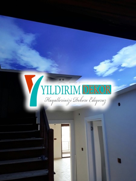 Led gizli ışıklı asma tavan Gökyüzü resimli